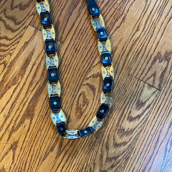 Vintage Milos Italy Coin Leather Belt Large EUC Link Black/Gold/Silver - Picture 7 of 10